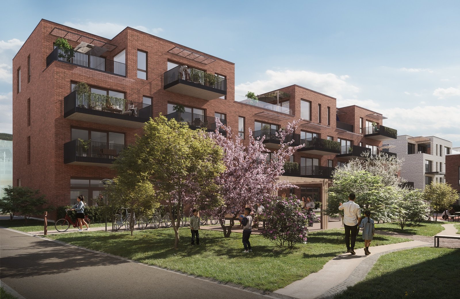 Illustrasjon av lavblokkene i Proffen Hageby
